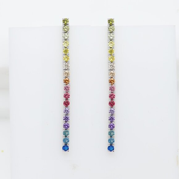 Brilliant Long Earrings Sterling Silver 925 Multi color 3mm cz (2.25' inch long) - Picture 2 of 7